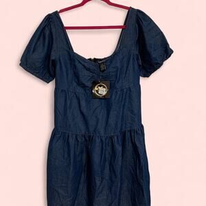 Millenium from Macy’s Blue Denim Babydoll Dress puffy sleeves size medium NWT